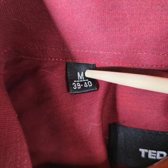 Ted Lapidus Shirt Mens Medium 39-40 Red‎ Button Down Cotton Designer Paris - Picture 5 of 10